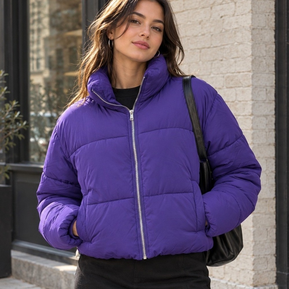 Urban Outfitters Purple Quilted Puffer Jacket Cinched Back Small